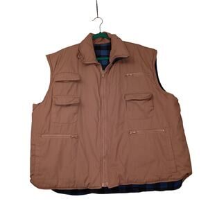 Branded Lion Big Man Reversible Outdoor Work Vest Khaki Blue Buffalo Plaid 2XB
